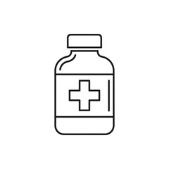 Minimalist line art medicine bottle icon with a clear medical cross symbol on its body.