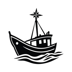 Fishing Boat Icon Black and White Vector