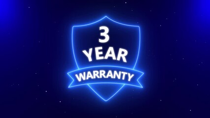 Three years warranty quality assurance concept on the transparent background. Motion graphics of product guaranteed animated. 4k video animation.