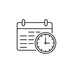 Simple Line Art Icon of a Calendar and Clock Symbol.