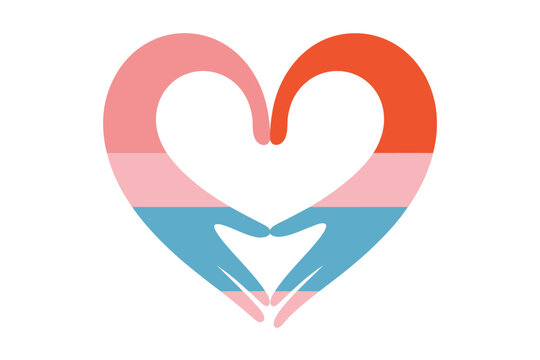 Two hands form a heart shape within a larger heart shape with transgender flag colors.