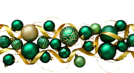 Luxurious Green and Gold Baubles with Ribbon — Elegant Festive Scatter

