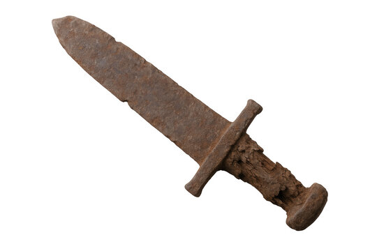 Rusty ancient roman gladius dagger weapon isolated, representing historical artifact, archaeology, and antique discovery