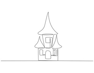 Obraz premium Continuous line drawing of halloween castle. Single line illustration of halloween castle. Halloween day concept. Editable outline
