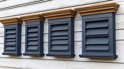 New shutters add charm to a rustic wooden wall in bright daylight