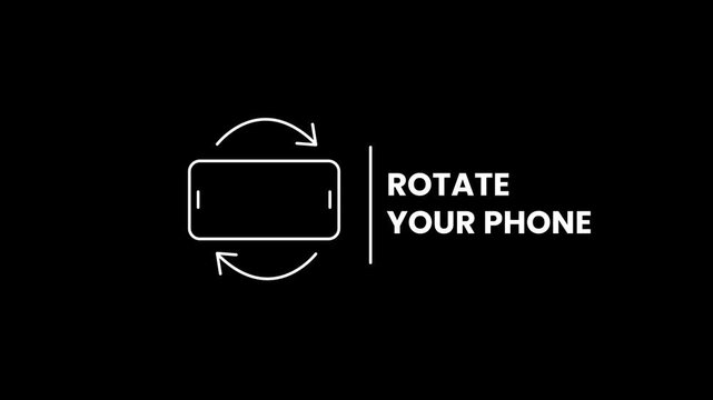 Please Rotate Your Phone. Turn you Smartphone and rotate device screen animation on black transparent background with alpha channel. Rotate your phone horizontal to vertical orientation