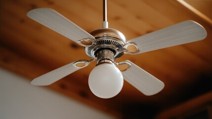 Modern ceiling fan with sleek design and wooden blades provides a cool breeze in a stylish room setting during warm days