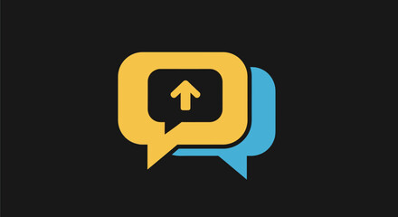 Fototapeta premium Colorful chat icon with arrow symbol on black background