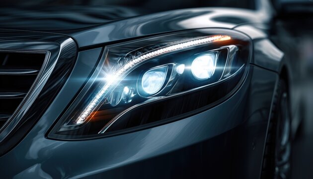 Enhanced Visibility: The State-Of-The-Art Headlights In Modern Luxury Cars Ensure Safe Driving During Nighttime For Maximum Illumination.