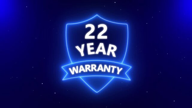 Glowing neon line 22 Years Warranty Badges Design Animation, Alpha channel, transparent background. 4K resolution 22 Years Warranty with Shield guarantee Support service icon. Customer trust quality