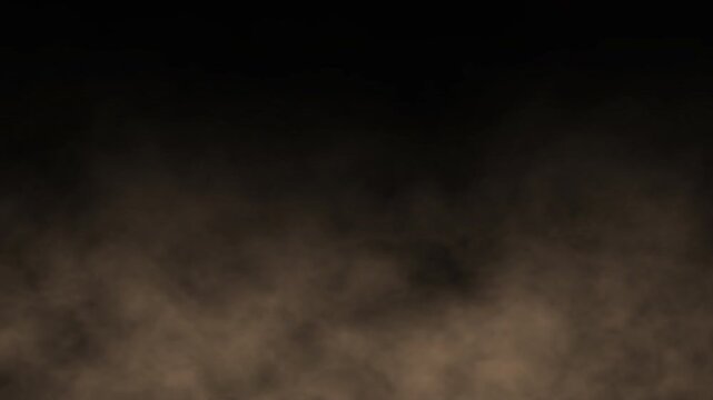Brown sand dust on fast moving black screen background. Soil powder smoke effect. Sandstorm, mist vapor smog moving to right, sand soil overlay motion graphic. Seamless looping video 4K - Powered by Adobe