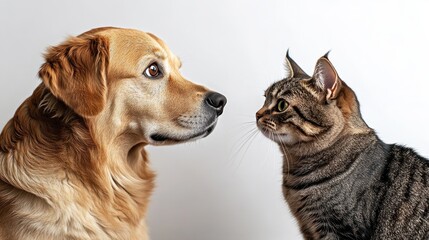 Dog and cat share a moment of curiosity in a cozy indoor setting
