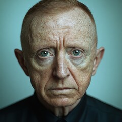 Intriguing portrait of a serious elderly man with unique features and soulful expression