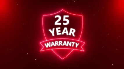 Motion graphics of product warranty animated. 4k video animation. 25 years warranty quality assurance concept. Marketing materials guarantees customer trust quality assurance in promotional.
