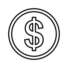Outline dollar sign coin icon. financial currency symbol representing economy, banking, wealth, investment, and payment.