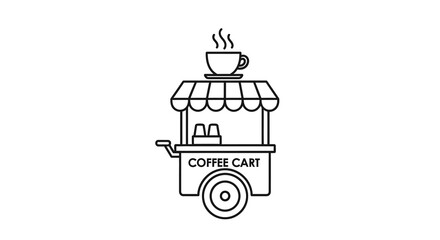 Minimal coffee cart icon with cup and canopy design