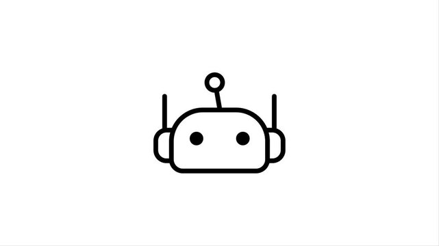 Robot Head Line Icon Motion Animation. Futuristic AI Outline Loop on White Background Video. chatbot robot animation