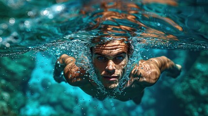 Underwater exploration in a vibrant ocean landscape at midday