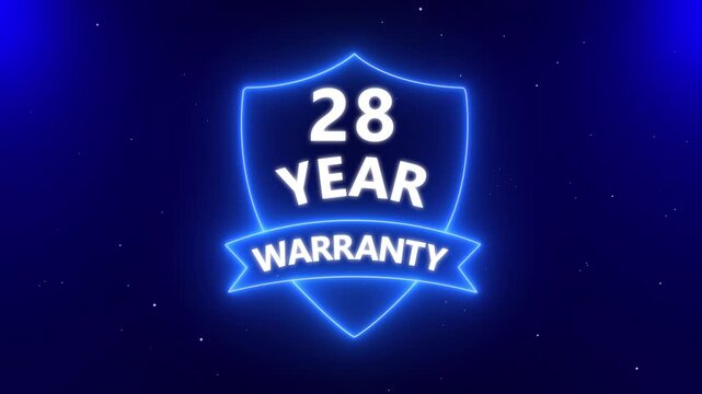 Motion graphics of product warranty animated. 4k video animation. 28 years warranty quality assurance concept. Marketing materials guarantees customer trust quality assurance in promotional.