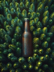 Natural sanctuary with a bottle nestled among vibrant green foliage