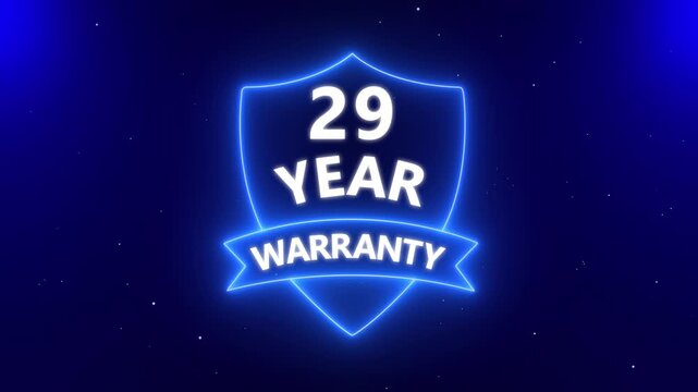 Motion graphics of product warranty animated. 4k video animation. 29 years warranty quality assurance concept. Marketing materials guarantees customer trust quality assurance in promotional.