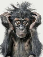 Charming young primate shows expressive emotions and curiosity in a playful pose