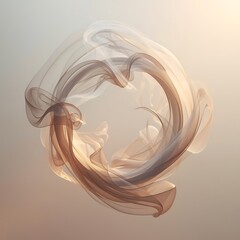A flowing, translucent abstract form in warm brown and beige tones, creating a soft, ethereal circular shape.