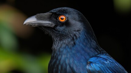 Majestic bird with bright orange eyes perched gracefully among vibrant foliage