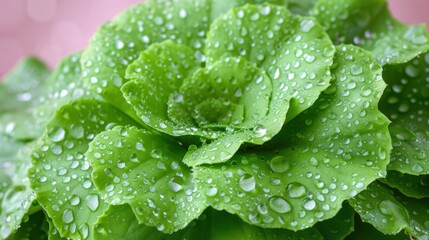 Droplets of water sparkle on lush green leaves in a tranquil moment of nature