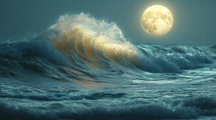 Majestic waves dance under the glowing moonlight at a serene ocean setting