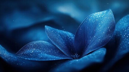 Delicate blue flower petals sparkling in soft light on a serene night