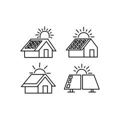 Solar panel and house icons isolated on