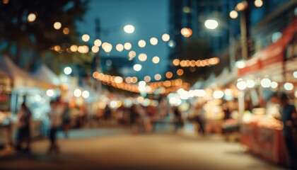 Obraz premium Images Of Street Food Night Markets, Park Parties, Bokeh Lights, And Antique Fairs Captured In A Blurred Style. Vintage Festival Vibes.