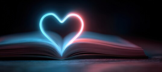 Glowing Neon Heart in Digital E-Book: Futuristic Love and Technology Theme
