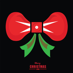 Red and green Christmas bow icon with festive accents on black background