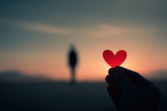 Minimalist Love and Separation Concept with Red Heart and Silhouette