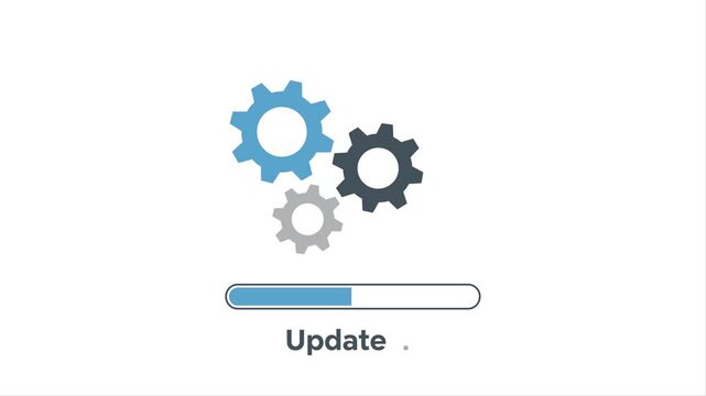 Update Gear with Loading Bar Motion Animation.  Software Interface Progress Loop Video Asset on white background 