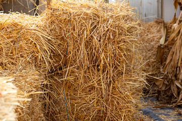 Close up of dried hay bales