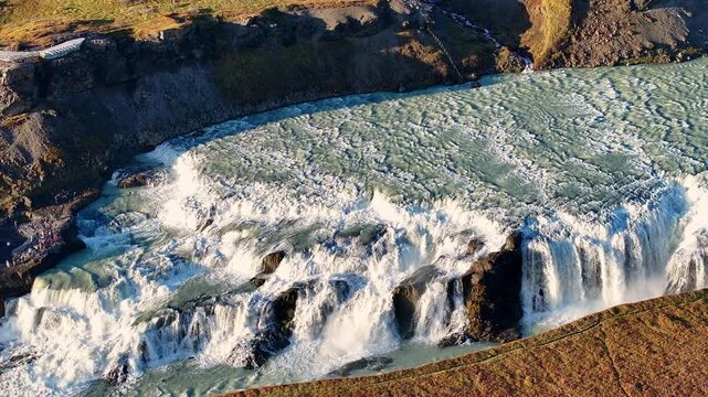 Aerial view of the Gullfoss falls - waterfall in Iceland