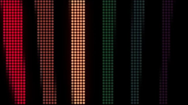 Retro bars stylized in dots or small balls pattern on black background. Animation in retro vintage classic style
