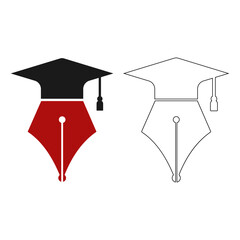 Vector illustration of a graduation cap combined with a fountain pen nib, symbolizing education and knowledge attainment.