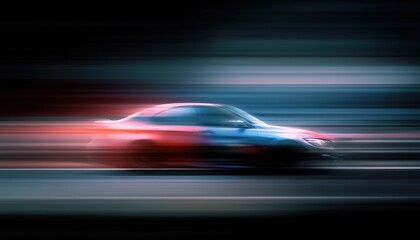 Blurry Image Capturing Car'S Dynamic Speed With Red And Blue Streaks, Possibly Racing Or High-Speed Driving