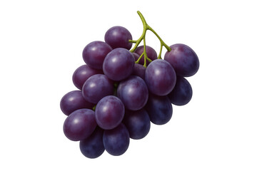 Fototapeta premium Bunch of fresh ripe red globe grapes hanging from a green stem, juicy fruit bundle, healthy food ingredient, transparent background