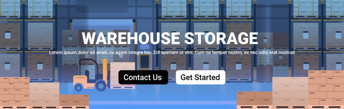 Industrial Warehouse Blue Header Banner. Storage Concept Design