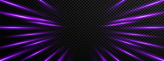 Hyperspace lightspeed purple effect with light fast and motion line texture. Trail layout for perspective or abstract use. Dynamic vector background for speed.