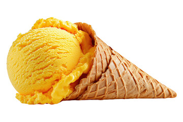Mango Ice Cream Scoop on Crunchy Waffle Cone