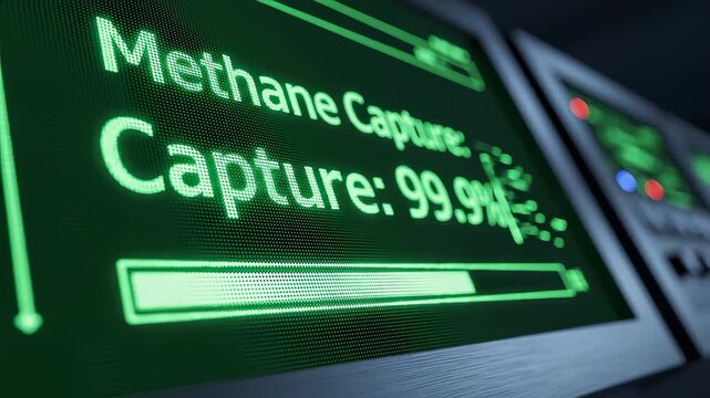 Methane Capture Process Displaying 99.9% Progress on Digital Screen