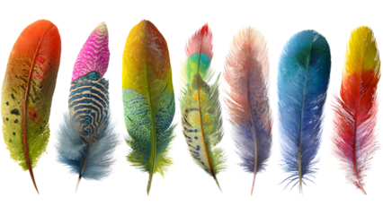 set of colorful feathers