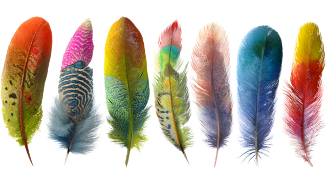 set of colorful feathers