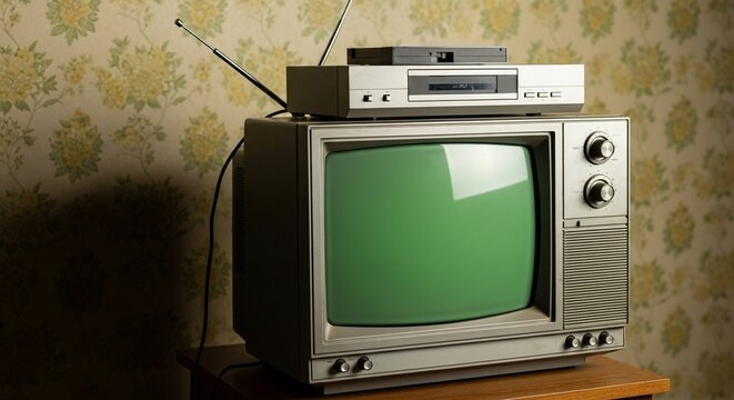 Step back in time with this vintage television and VCR setup, evoking nostalgia and retro charm for your next project.